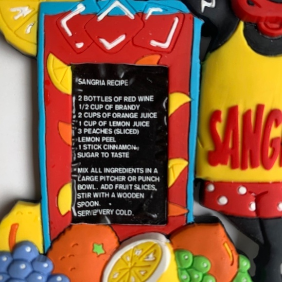 Vintage Red Sangria Cow Recipe Magnet Rubber Colorful Spanish Wine Large Magnet - Picture 4 of 7